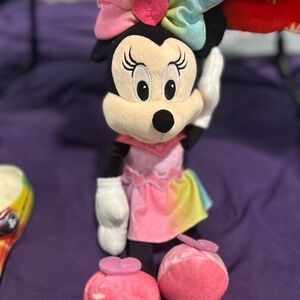 Disney Minnie Mouse Plush with Pink Shoes and Rainbow Dress